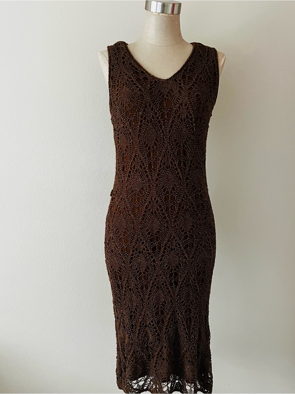 Jones New York Dark Brown Crochet Midi Dress